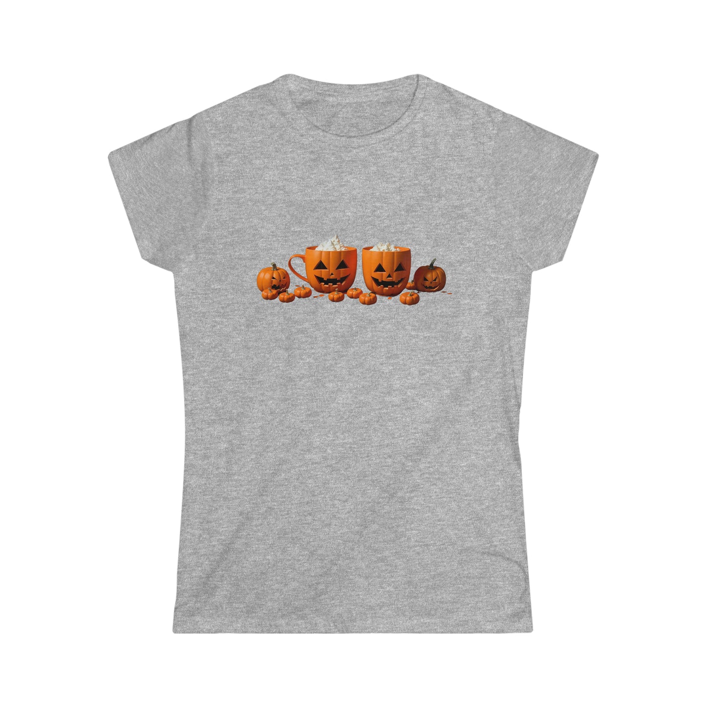 Women's Halloween Pumpkin Coffee Cups Tee, Coffee Cups Tee, Jack-o-Lantern Coffee Cup T-Shirt, Halloween Tee