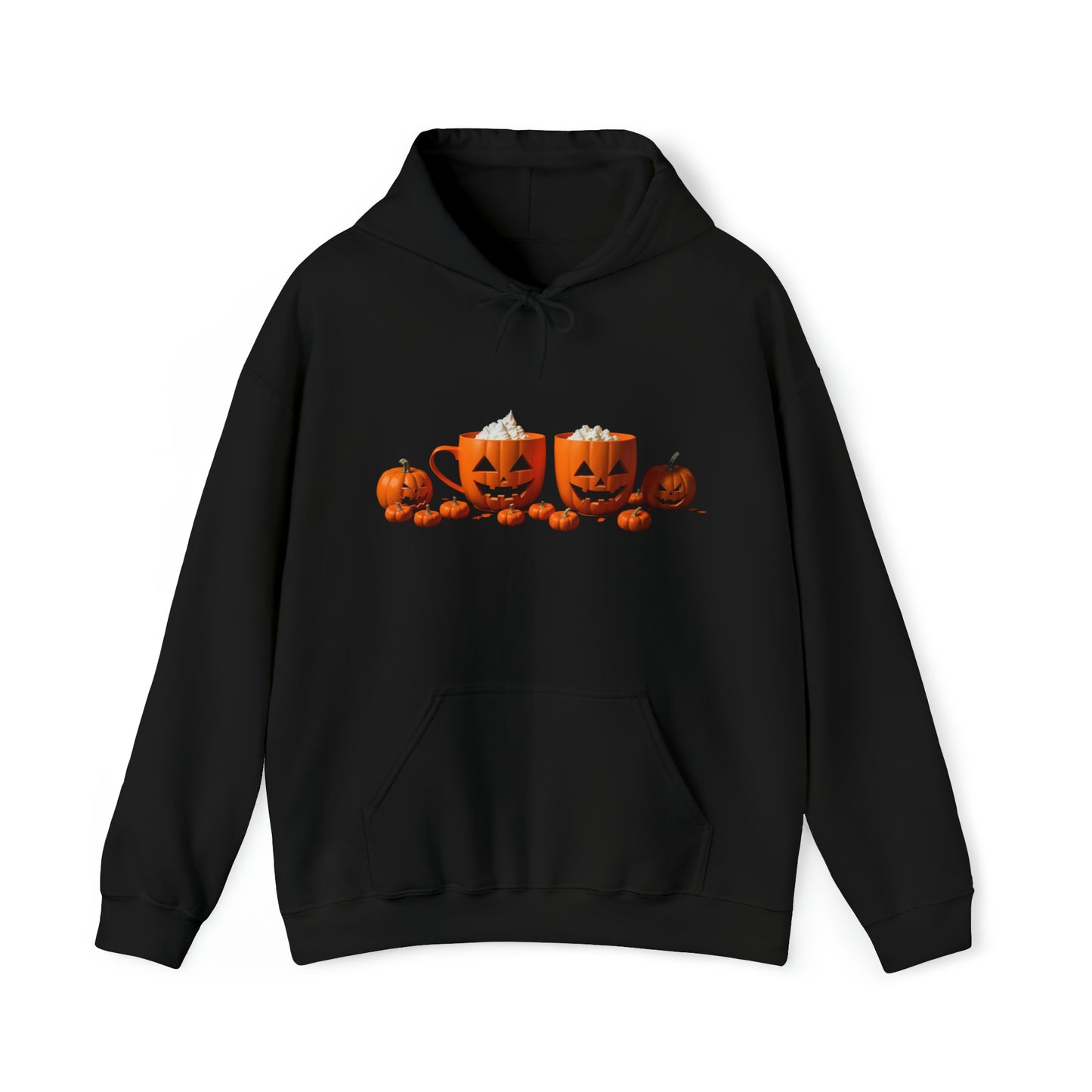 Halloween Pumpkin Coffee Cups Hoodie, Coffee Cups Hooded Sweatshirt, Jack-o-Lantern Coffee Cup Sweatshirt, Halloween Sweatshirt