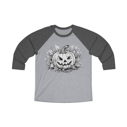 Halloween Jack-o-Lantern Unisex  Tri-Blend 3\4 Raglan Tee