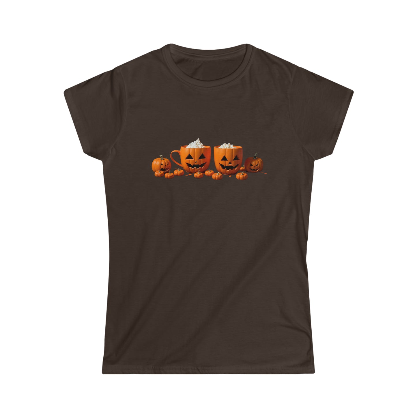 Women's Halloween Pumpkin Coffee Cups Tee, Coffee Cups Tee, Jack-o-Lantern Coffee Cup T-Shirt, Halloween Tee